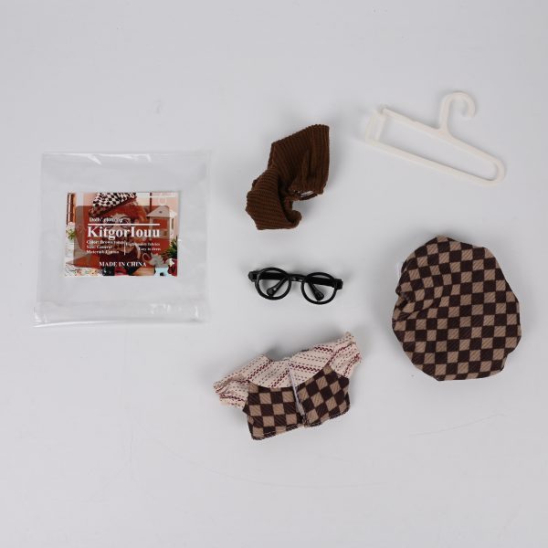 KitgorIouu High Quality Fabrics Doll Clothing, Soft Fabrics Cotton Doll Clothes with Glasses Hat Top Pants Hanger Cute Brown Theme for Collector Toy Lovers